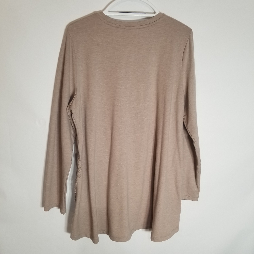 LOGO Lounge Lori Goldstein Women's XL Beige Pullover Button Lace Side Detail - Picture 4 of 9